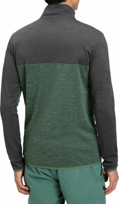 Herren-Pullover mit langen Ärmeln und Farbblock in Dunkelgrau und Grün.