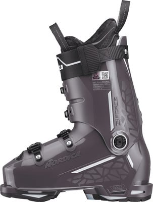 Grauer Nordica Skischuh mit Schnallen und Markenlogo. Grauer Nordica Skischuh mit Schnallen und Markenlogo.