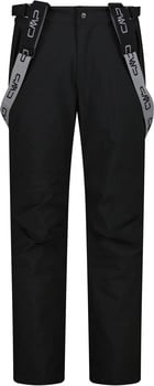 Schwarze Skihose mit schwarzen Hosenträgern mit CMP-Logo.