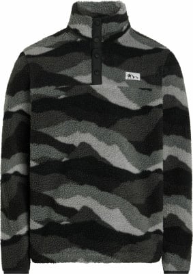 Grauer Fleece-Pullover mit Camouflage-Muster und Druckknopfleiste. Grauer Fleece-Pullover mit Camouflage-Muster und Druckknopfleiste.