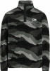 Grauer Fleece-Pullover mit Camouflage-Muster und Druckknopfleiste.