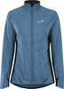 Blaue Jacke mit gesteppter Vorderseite und schwarzen Seitenteilen.