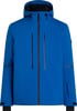 Blaue Herren-Skijacke mit schwarzen Details und Kapuze.