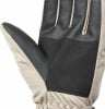 Detail eines Handschuhs mit schwarzen Leder- und Stoffpaneelen.