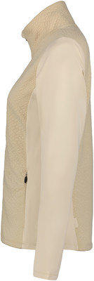 Eine beige Jacke mit hohem Kragen und Reißverschluss, mit einem strukturierten Panel. Eine beige Jacke mit hohem Kragen und Reißverschluss, mit einem strukturierten Panel.
