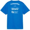 Blaues T-Shirt mit FC Schwarzenberg Logo und MEVO-Schriftzug.