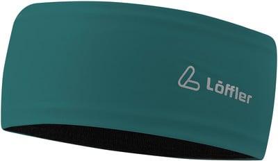Grüner Schlauchschal mit Löffler-Logo für sportliche Aktivitäten.