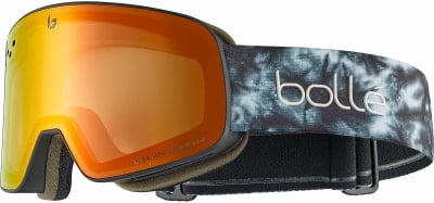 Lyžařské brýle Bollé s oranžovým zrcadlovým sklem a vzorovaným páskem. Lyžařské brýle Bollé s oranžovým zrcadlovým sklem a vzorovaným páskem.