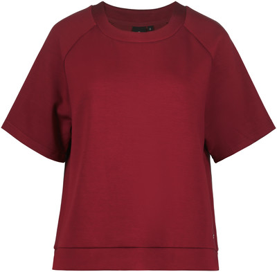 Damen-Weinrot-T-Shirt mit kurzen Ärmeln und Rundhalsausschnitt. Damen-Weinrot-T-Shirt mit kurzen Ärmeln und Rundhalsausschnitt.