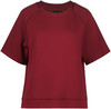 Damen-Weinrot-T-Shirt mit kurzen Ärmeln und Rundhalsausschnitt.