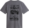 Graues T-Shirt mit Aufdruck von Bergsteigern und Bergen, mit der Aufschrift „Expedition Proven“.