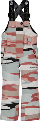 Kinder-Latzhose im Camouflage-Muster mit rosa und grauen Elementen. Kinder-Latzhose im Camouflage-Muster mit rosa und grauen Elementen.