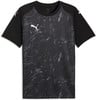 Schwarzes Puma-T-Shirt mit grauem abstraktem Print und weißem Logo.