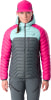 Damen-Daunenjacke von Dynafit in Pink und Grau mit Kapuze.