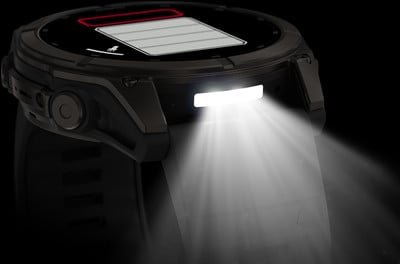 Smartwatch mit einer leuchtenden LED, die Licht projiziert. Smartwatch mit einer leuchtenden LED, die Licht projiziert.