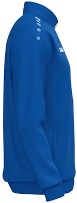 Blaue Jacke mit weißem Logo und Streifen an der Schulter. Blaue Jacke mit weißem Logo und Streifen an der Schulter.