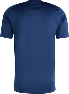 Rückseite eines dunkelblauen T-Shirts mit kurzen Ärmeln, schlichtes Design. Rückseite eines dunkelblauen T-Shirts mit kurzen Ärmeln, schlichtes Design.