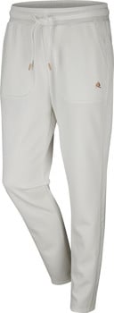 Weiße Jogginghose mit Logo und Kordelzug.