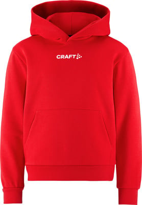 Roter Kapuzenpullover mit CRAFT-Logo auf der Brust. Roter Kapuzenpullover mit CRAFT-Logo auf der Brust.