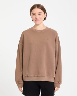 Damen-Sweatshirt in Braun mit Rundhalsausschnitt und dezentem Logo. Damen-Sweatshirt in Braun mit Rundhalsausschnitt und dezentem Logo.
