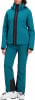 Damen-Skijacke und Hose in Türkis mit schwarzen Details.