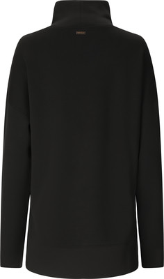 Schwarzer Pullover mit hohem Kragen und goldenem Detail am Rücken. Schwarzer Pullover mit hohem Kragen und goldenem Detail am Rücken.