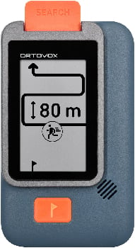 Digitales Gerät mit oranger SEARCH-Taste und Display.