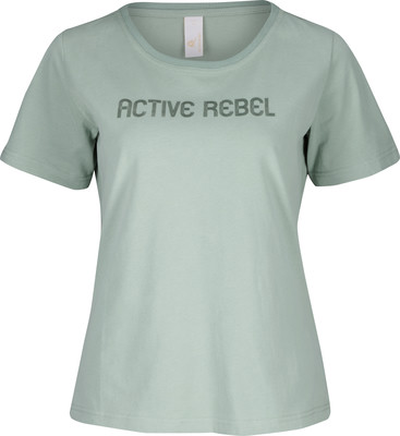 Hellgrünes T-Shirt mit kurzen Ärmeln und dem Aufdruck ACTIVE REBEL.