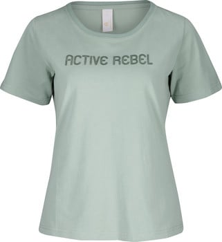Hellgrünes T-Shirt mit kurzen Ärmeln und dem Aufdruck ACTIVE REBEL.