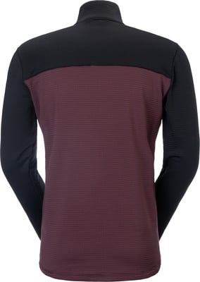 Rückansicht eines Herren-Langarmshirts in Schwarz und Weinrot. Rückansicht eines Herren-Langarmshirts in Schwarz und Weinrot.