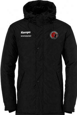 Schwarze Kapuzenjacke mit Kempa und Intersport Logos auf der linken Seite.