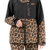 Jacke mit Leopardenmuster und schwarzen Ärmeln, mit Reißverschluss und Logo.