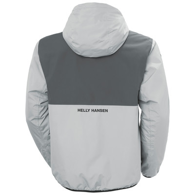 Helly Hansen szürke dzseki hátsó nézete, sötétszürke panellel. Helly Hansen szürke dzseki hátsó nézete, sötétszürke panellel.
