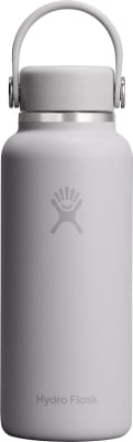Helle graue Hydro Flask Flasche mit Logo und Griff. Helle graue Hydro Flask Flasche mit Logo und Griff.