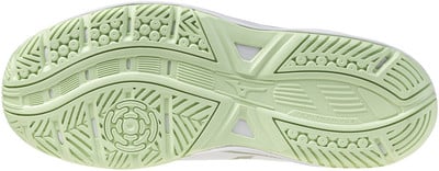 Laufschuhsohle mit rutschfestem Profil und Mizuno-Logo. Laufschuhsohle mit rutschfestem Profil und Mizuno-Logo.