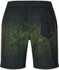 Rückansicht einer schwarzen Badehose mit grünem Batikmuster und Tasche.
