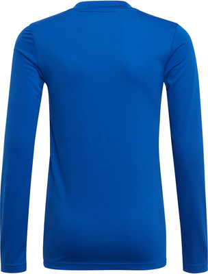 Blaues Langarmshirt aus strukturiertem Stoff, von hinten gezeigt. Blaues Langarmshirt aus strukturiertem Stoff, von hinten gezeigt.