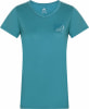 Damen-T-Shirt in Blau mit kurzem Ärmel und Bergmotiv.