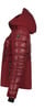 Rote Steppjacke mit Kapuze und schwarzem Ärmelbündchen.