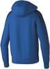 Blaue Kapuzenjacke mit dunkleren Streifen an den Ärmeln.