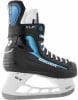 Ein Bauer XLP Eishockey-Schlittschuh mit blauen Akzenten und weißer Sohle.