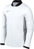 Weiße Herrenjacke von Nike mit schwarzem Kragen und Logo.