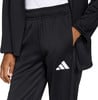 Schwarze Sporthose mit weißem Adidas-Logo und seitlichem Reißverschluss.