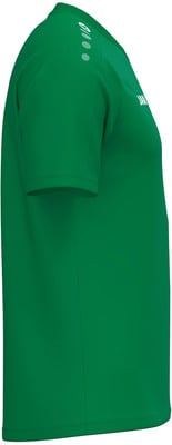 Grünes T-Shirt mit kurzen Ärmeln und Logo auf der linken Schulter.