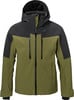 Grüne Herrenjacke mit schwarzen Elementen und Kapuze, mit Logo auf der Brust.