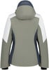 Rückansicht einer Damen-Skijacke von Icepeak in Khaki mit weißen und dunkelblauen Einsätzen.