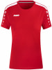 Rotes JAKO T-Shirt mit weißen Streifen an Schultern und Ärmeln.