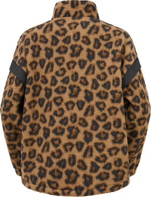 Rückansicht einer braunen Fleecejacke mit Leopardenmuster. Rückansicht einer braunen Fleecejacke mit Leopardenmuster.
