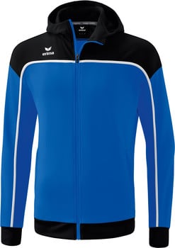 Blaue Herrenjacke mit Kapuze und schwarzen Details, Marke Erima.