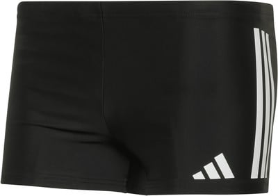 Černé plavky Adidas s bílými pruhy a logem. Černé plavky Adidas s bílými pruhy a logem.
